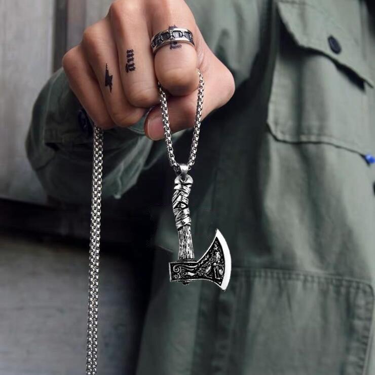 Dragon Bone Chain: Stainless Steel Viking Axe & Celtic Wolf Pendant Necklace 2024