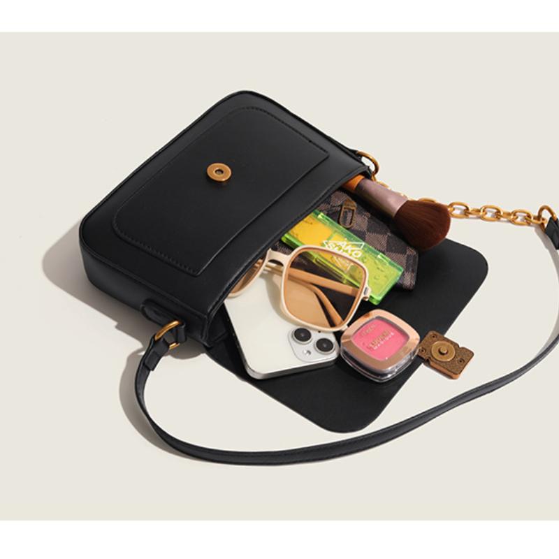 Fashion Women Axillary Bag Advanced Black Chain Bag Retro Leisure Small Square Bag Korean Style Shoulder Bag Trend Crossbody Bag