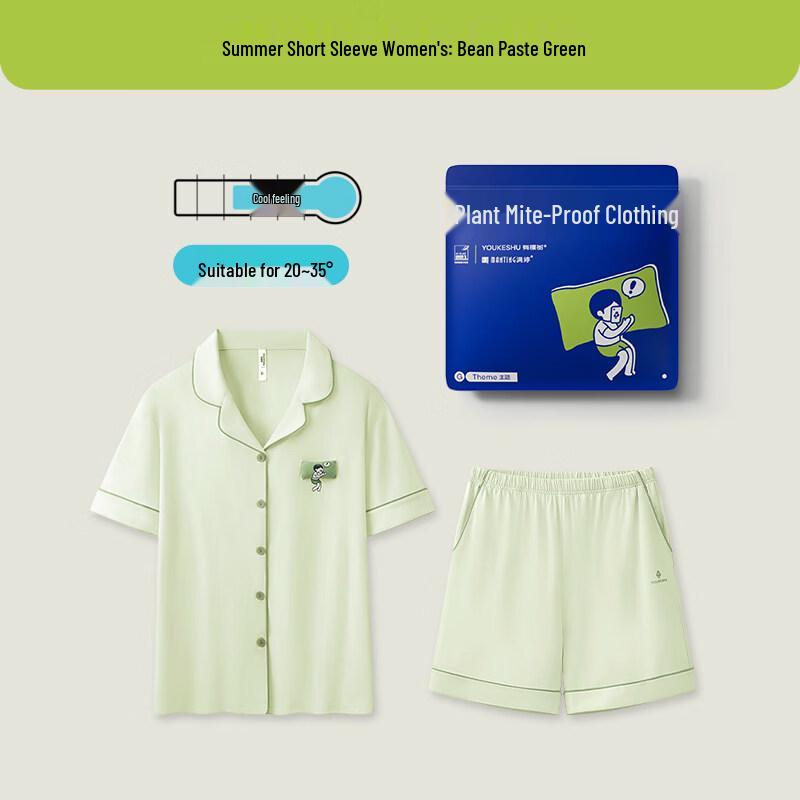Women s Summer Anti-Mite Pure Cotton Short Pajama Set L