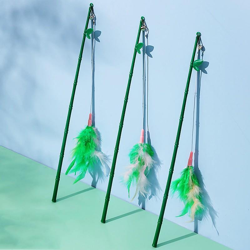 Cat Toys Feather Interactive Cat Toy Bamboo Handle Cats Sticks Detachable Cats Toy with Bell Feather Toys for Kitten Teasing