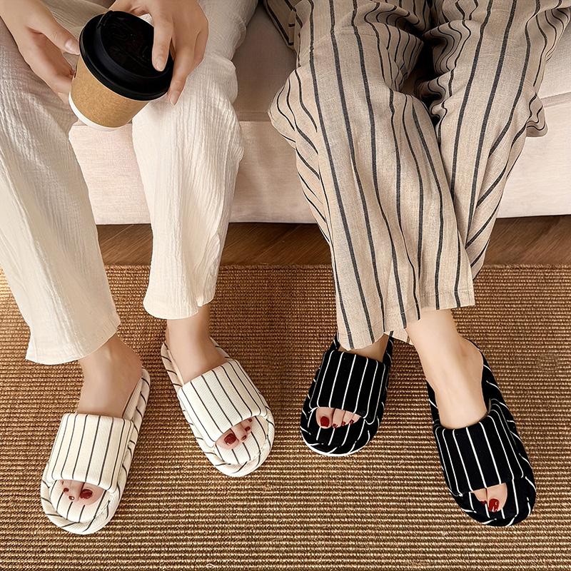 Fashion Japanese Style Striped Home Slippers for Women Lightweight Non Slip Indoor Slippers Woman Soft Comfortable Couple Bedroom Slides