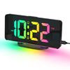 RGB Digital Alarm Clock with RGB Mood Light 2 Alarm Night Mode Unlimited Snooze Table Clock 12/24H Output USB Charging LED Clock