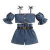 Set Moda da Ragazza, Top Estivo Casual con Bretelle per Bambini, Pantaloncini a Vita Alta con Cintura