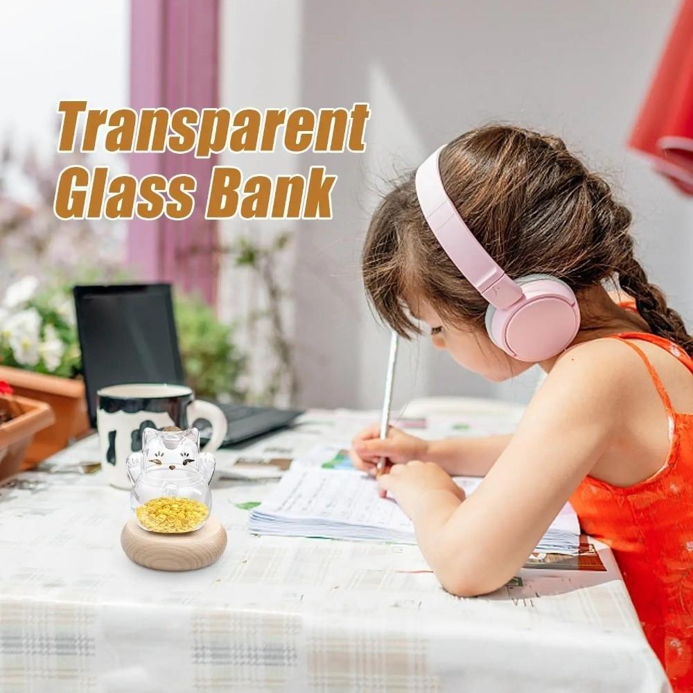 Spardose aus klarem Glas in Katzenform Süßer Goldbohnenbehälter Kleine Goldbohnenbank Wunschstern