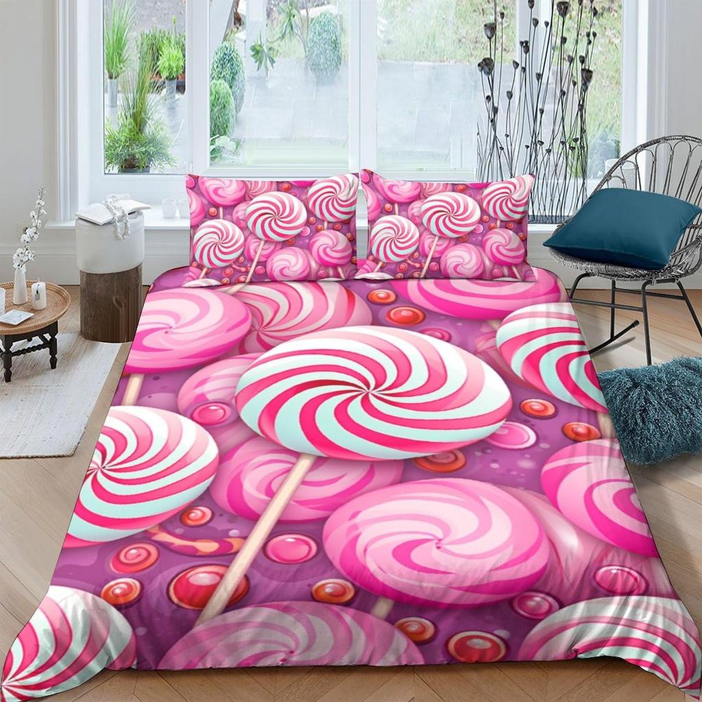 Rainbow Lollipop Duvet Cover for Kids Boys Girls Queen Lightweight Quilt Covers Sweet Themed Bedding Set Room Decor No Comforter