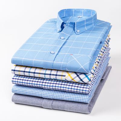 Nueva Camisa Oxford de Algodón Puro para Hombre de Negocios Manga Larga Casual a Cuadros Rayada con Bolsillo en el Pecho Sin Planchado Otoño Primavera