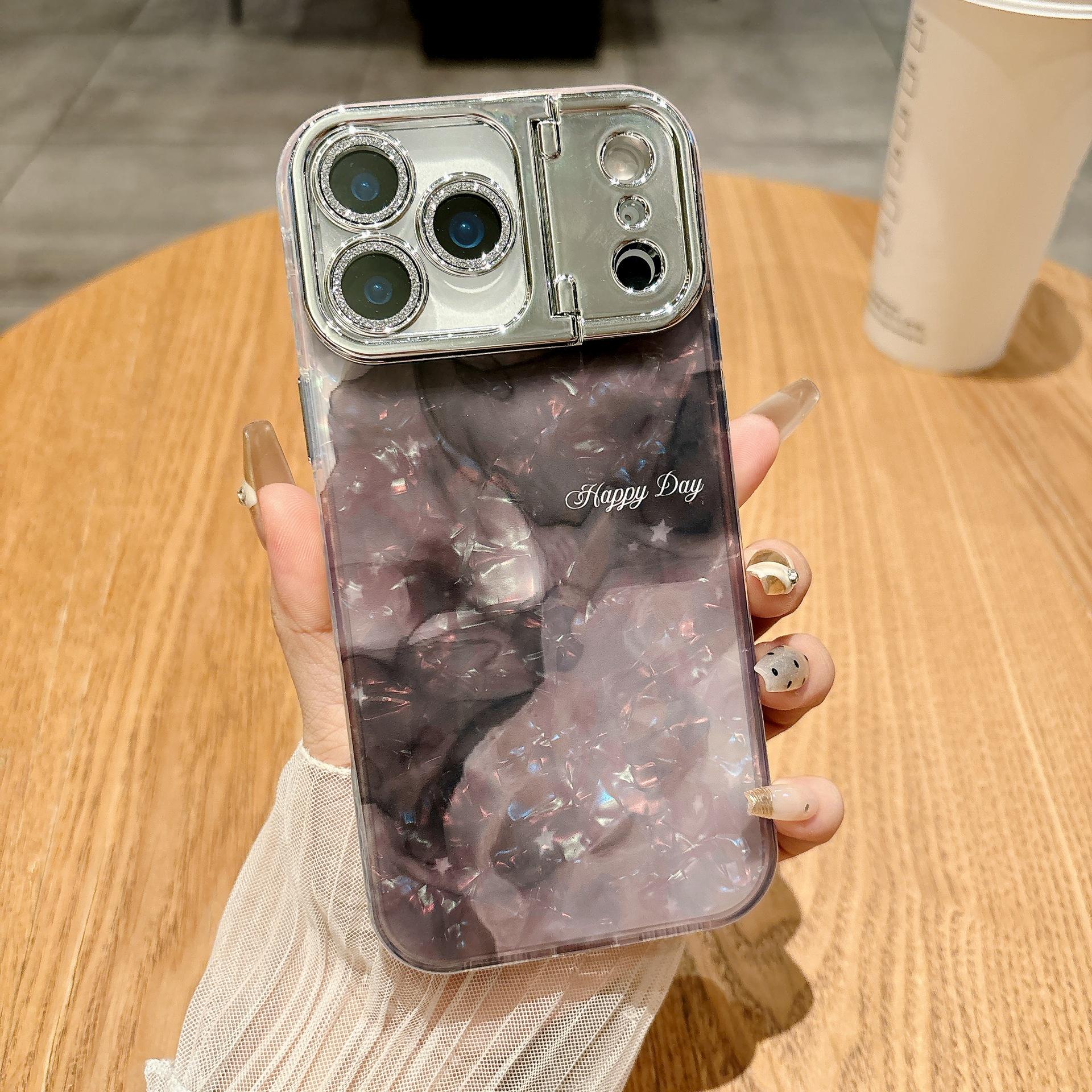 

Чехол для iPhone 17 Pro Max: Сверкающая градиентная ракушка, Полное покрытие линз, Подставка, Браслет iPhone 14 Plus