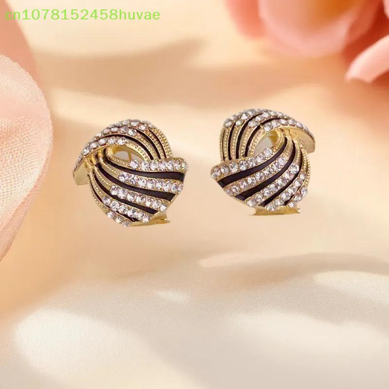 1 Pair Twisted Black Enamel Post Earrings For Women Fashion Jewelry Elegant Trendy Vinatge Daily Accessories