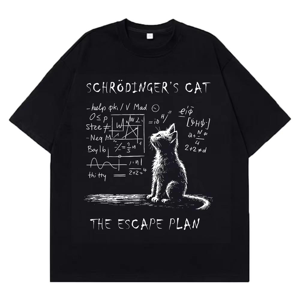 Schrodinger Cat Physics Quantum Mechanics Creative Print Summer Short-sleeved  T Shirt Men Women Streetwear Loose T-shirts M