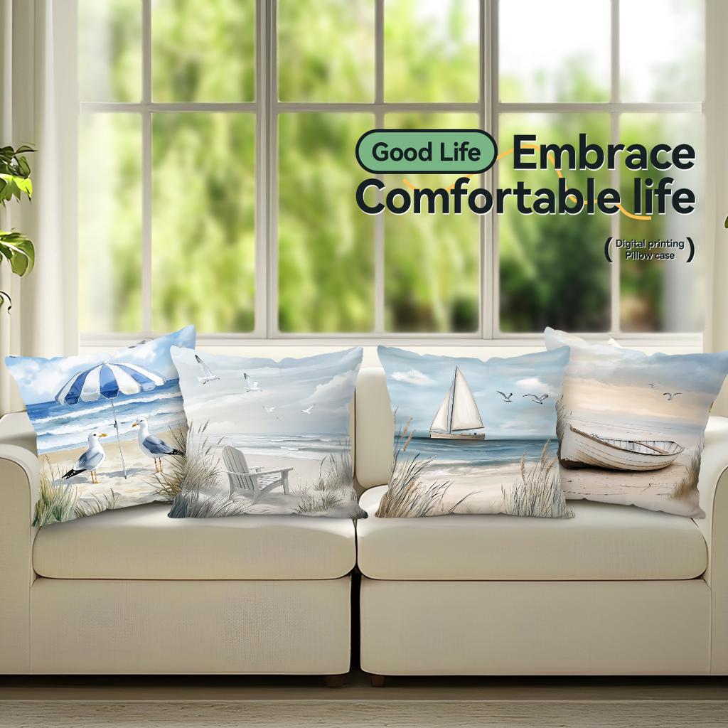 4pcs Setmarine Theme Cushions Pillowcase Polyester Cushion Cover Throw Pillow Pillowcover Home Car Sofa Decor