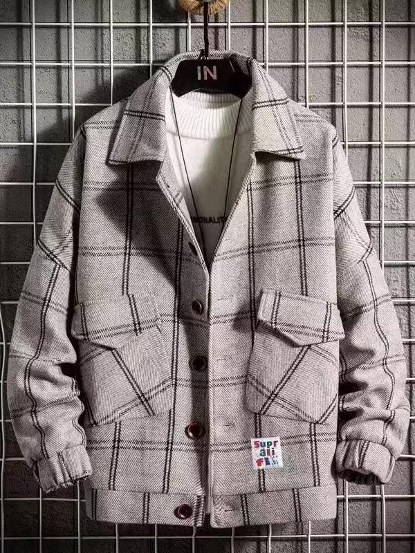 2025 Men's Trendy Wool Plaid Jacket - Autumn/Winter Casual Loose Fit