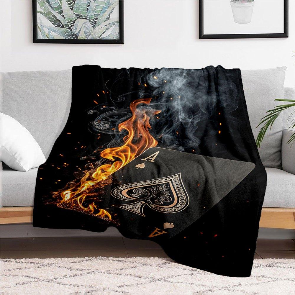 Black Burning Ace of Spades Playing Card - Unique Poker Deck AccessoryBlanket Flannel Throw Blanket for Sofa, Bed, Travel, Camping, Office