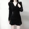 Small Dress Autumn and Winter High-end Birthday Dress Dress, Royal Sister Wears a Short Velvet Little Black Dress To Show Her Figure