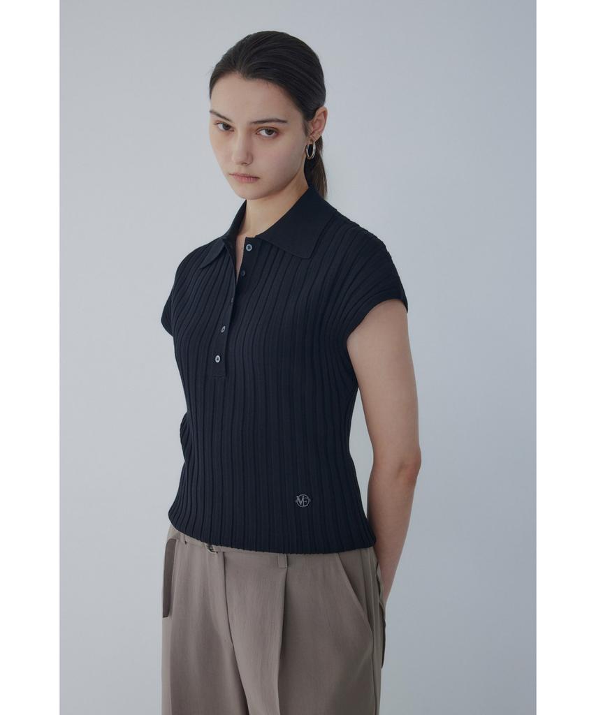 Bobeu Collared Neck Ribbed Knit Pullover_Black 7156250004