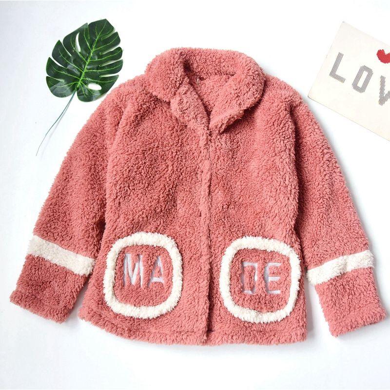 

Autumn and Winter Women s Stand Collar Cashmere Thickened Pajamas Homewear Tops Loose and Warm Coral Fleece Cardigan Outwear Orange button 175