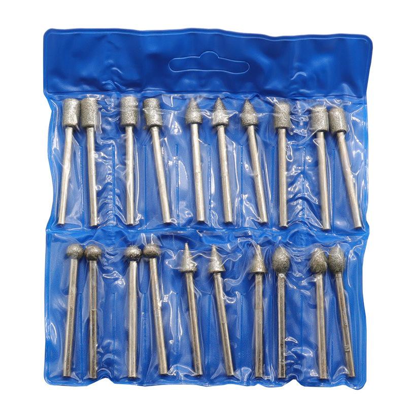 20-Piece Diamond Grinding Needle Set, 3mm Handle, Coarse/Fine Grit for Jade and Stone Polishing