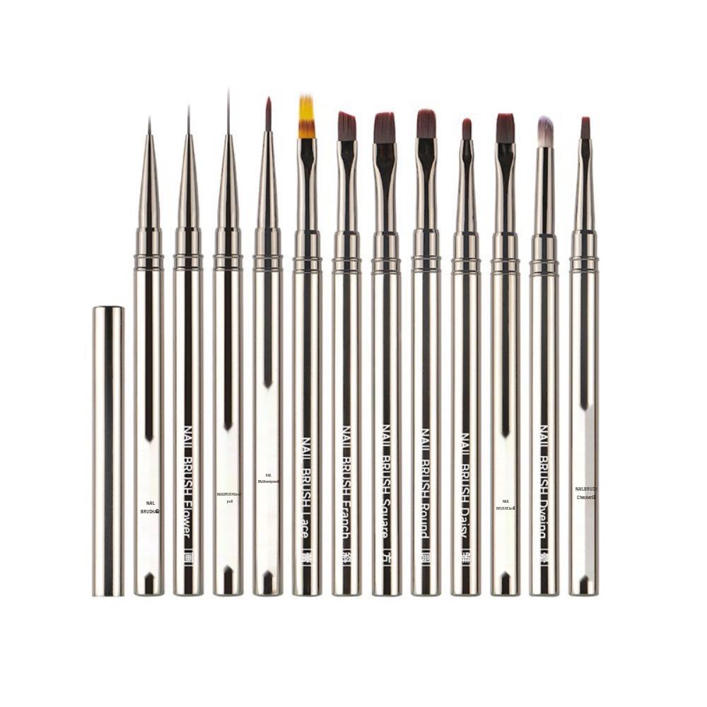 Metal Rod Nail Art Brush Set: Gel Polish, Painting, Flower & Liner Brushes