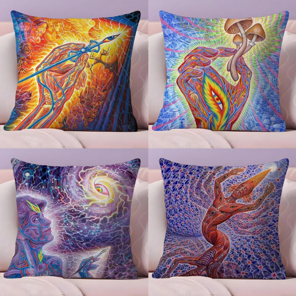 A-Alex Grey Trippy Psychedelic Cushion Cover Plush Fabric Soft Double-Sided Printed Sofa Pillow Case Colorfast Home Decor Gift