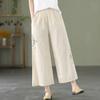 Spring/Summer Plus Size Loose Cotton Linen Embroidered Retro Wide-Leg Pants