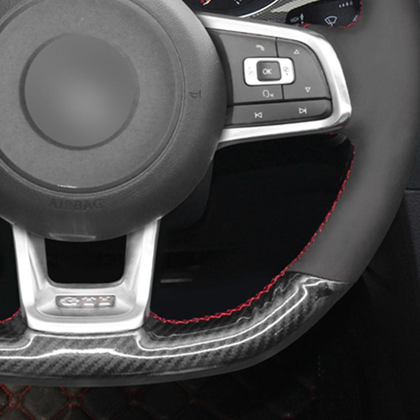 Black Carbon Fiber Suede No-slip Car Steering Wheel Cover for Volkswagen VW Golf 7 GTI T-Roc Passat Variant (R-Line) Up! GTI