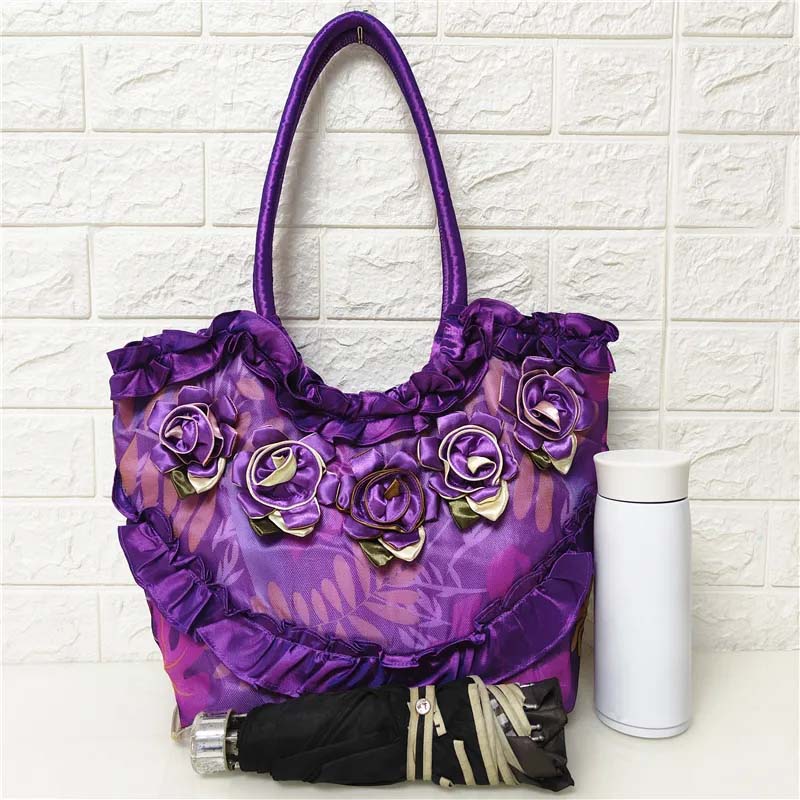 WTEMPO Duża pojemność pojedyncze torby na ramię damskie ręcznie robione torebki kwiatowe torby etniczne Hanfu torby z jedwabiu