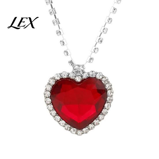 Heart-shaped Pendant Blue Heart Necklace, Faux Diamond Sparkly Romantic Fashionable Necklace Jewelry Gift for Women Wife Girlfriend Party Date красный