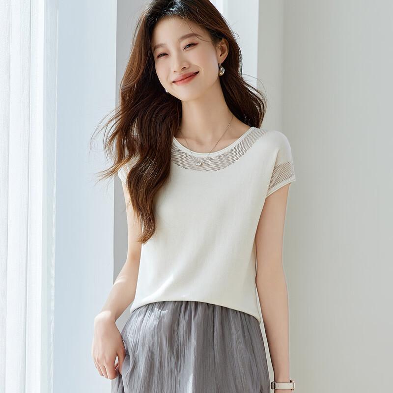 Srcr Women's Short Sleeve Mulberry Silk Blend Lace Knit Top