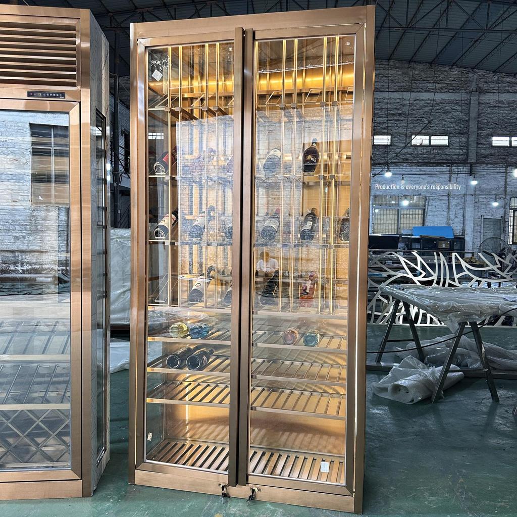 Custom Wall-Mounted Wine Rack, Restaurant & Villa Wine Cabinet, Stainless Steel Display with Temperature Control