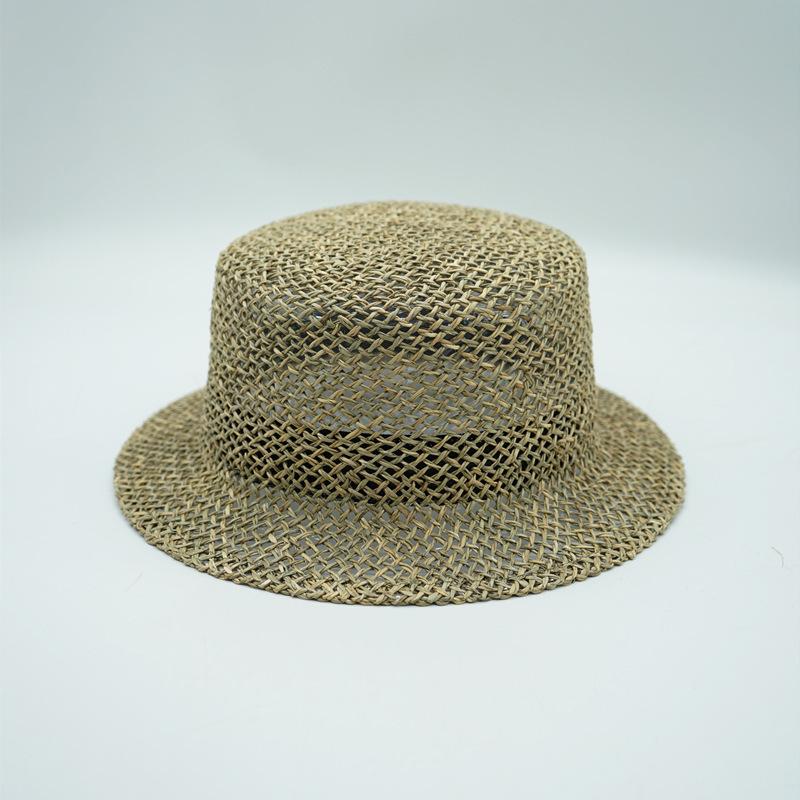 French Retro Japanese Woven Hollow Straw Top Hat Women'S Summer Small Brim Short Brim Panama Flat Top Straw Hat Foreign Trade