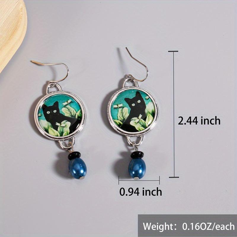 Elegant Vintage Black Cat Patterned Imitation Pearl Pendant Earrings for Women's Daily Party Pendant Jewelry Accessories