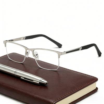 Men's Anti-blue Light Half-frame Business Reading Glasses Metal Frame Anti-fatigue 1.0 To 4.0