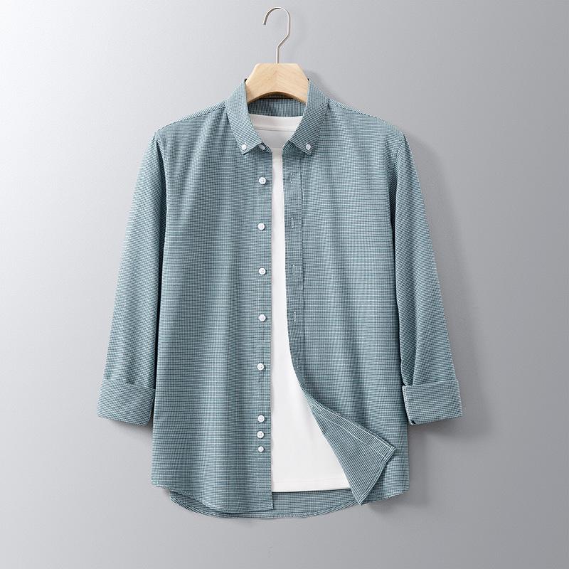 

Мужская хлопковая фланелевая рубашка оксфорд с длинным рукавом, устойчивая к сминанию, в гусиную лапку - деловой кэжуал M