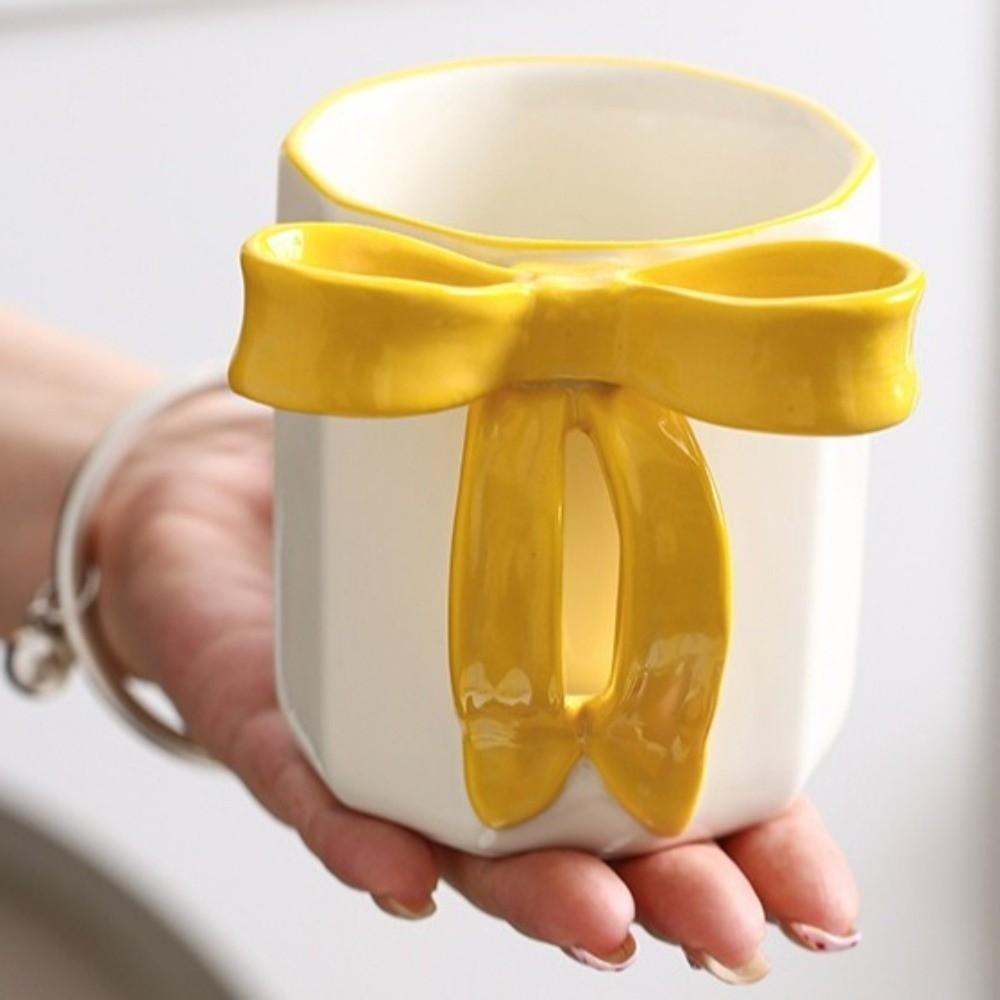 Safe 340ML Ceramic Coffee Mug Elegant Anti-scald Handle Bowknot Tea Cup Simple Non-slip Bottom Pottery Drinkware School/Office
