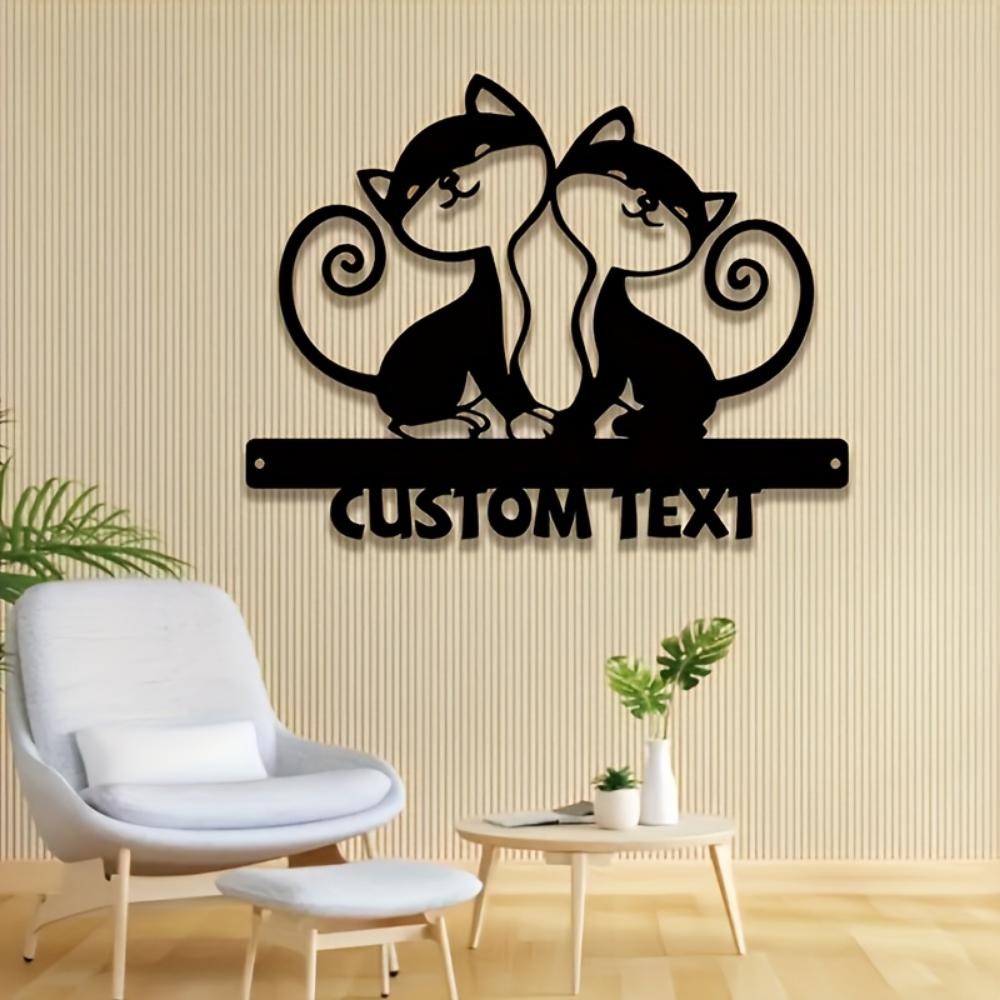 Personalized Cat Dog Metal Wall Sign Custom Name Address Modern Aesthetic Porch Housewarming