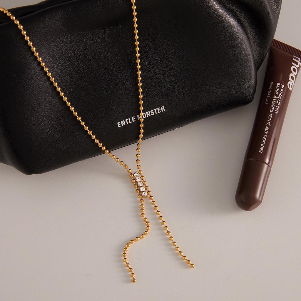 18k Gold Stainless Steel Sweater Necklace Niche Fringed Rhinestone Y-chain Accessories