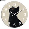 Wooden Silent Wall Clock Black Cat Orange Eyes Quartz Analog Clock for Farmhouse Office Living Halloween New Year Gift
