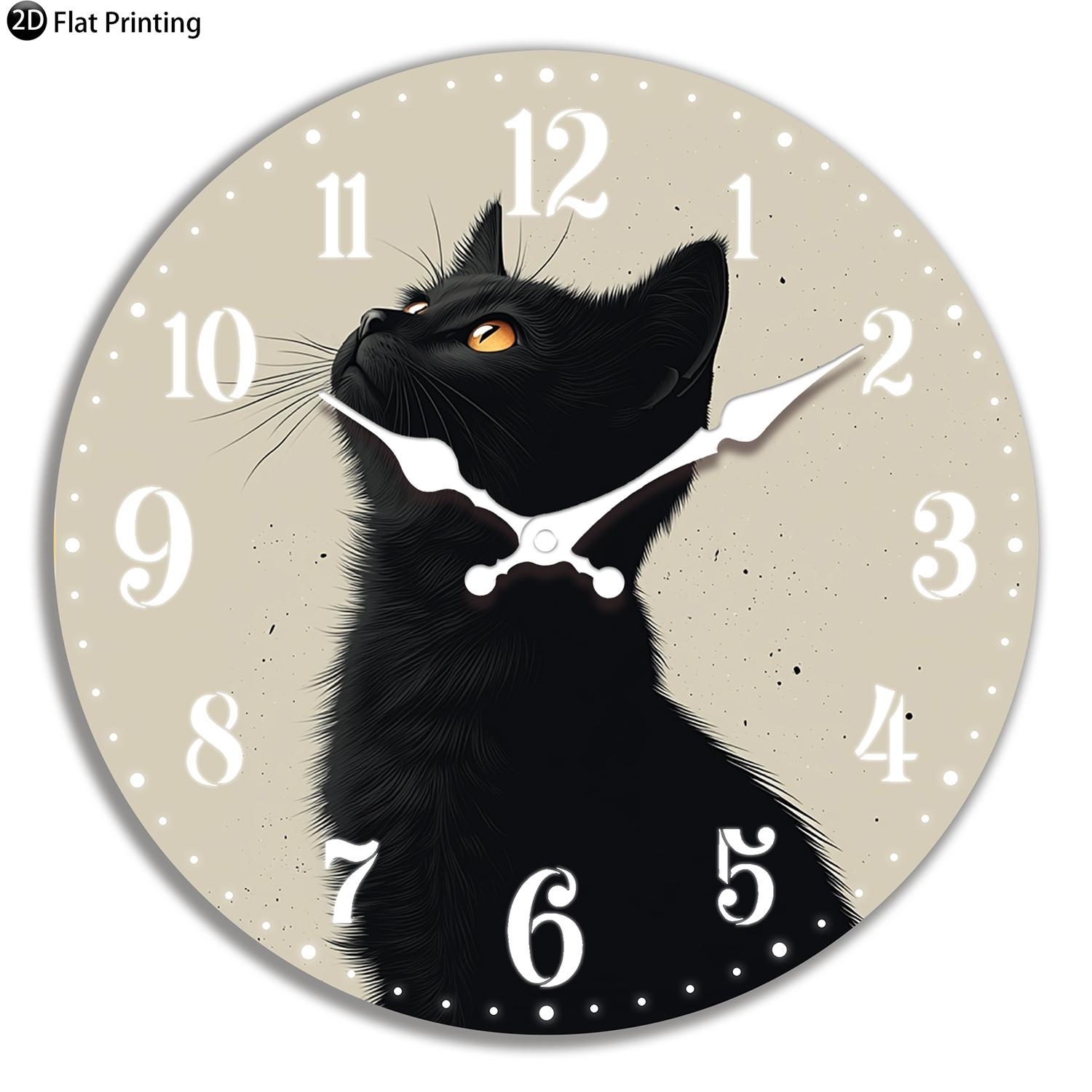 

Wooden Silent Wall Clock Black cat orange eyes Quartz Analog Clock for Farmhouse Office Living Halloween New Year Gift (WHITE,10 inch) білий