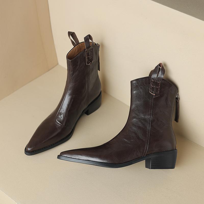 Krazing Pot Sheep Skin Autumn Winter Shoes Med Heels Size 43 Western Boots High Quality Slip On Ankle Boots