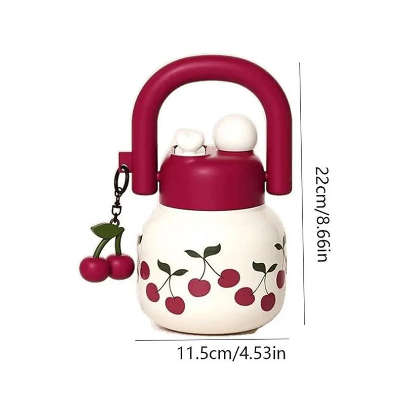 Portable Large Capacity Water Cup Cherry Plastic Straw Water Bottle Double Drink Bowknot Sippy Cup Gifts
