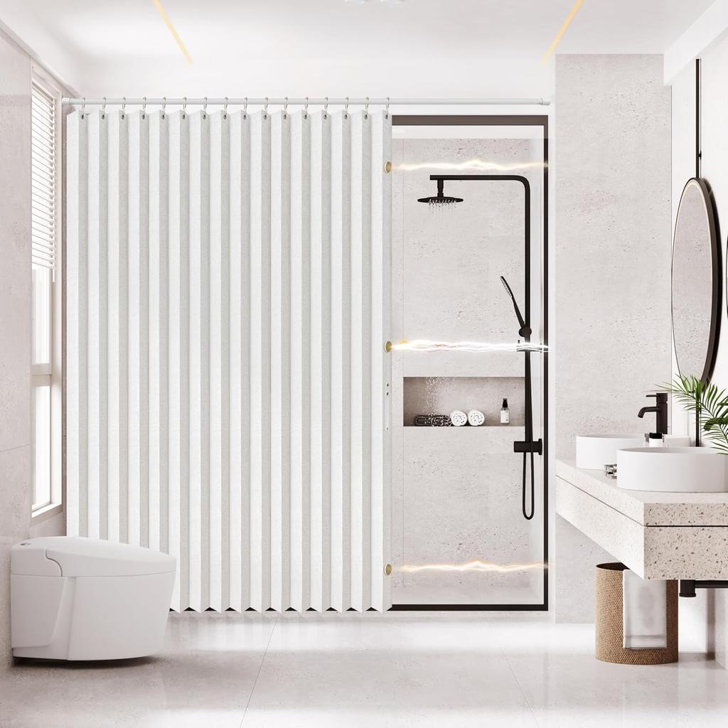Magnetisch Vouwbaar Douchegordijn Waterdicht & Ruimtebesparend Ontwerp Met Haken Dikke Stof In 6 Kleuren Voor Moderne Badkamer Decor