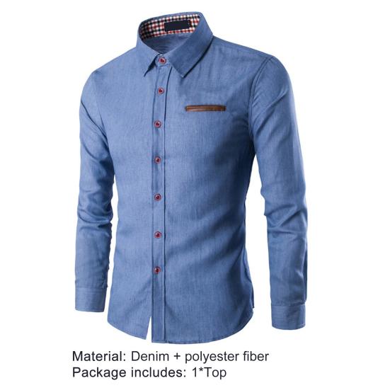 Herren Einfarbig Langarm Jeanshemd Atmungsaktives Lässiges Denim-Oberteil für die Arbeit