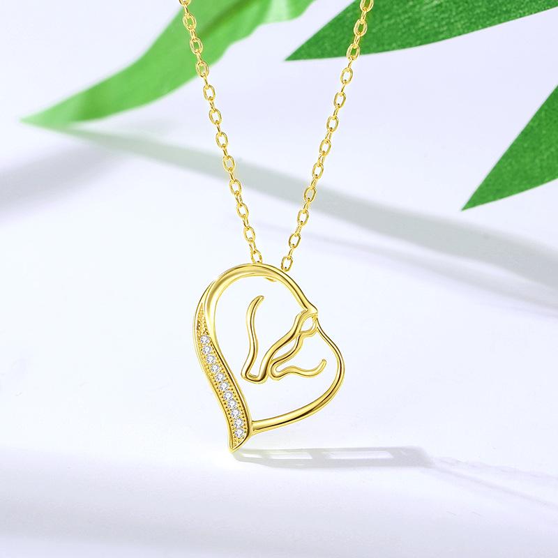 

Ожерелье из стерлингового серебра S925 в виде сердца с двойной лошадиной головой – Женская модная цепочка для ключицы, в европейском и американском стиле. Sterling silver