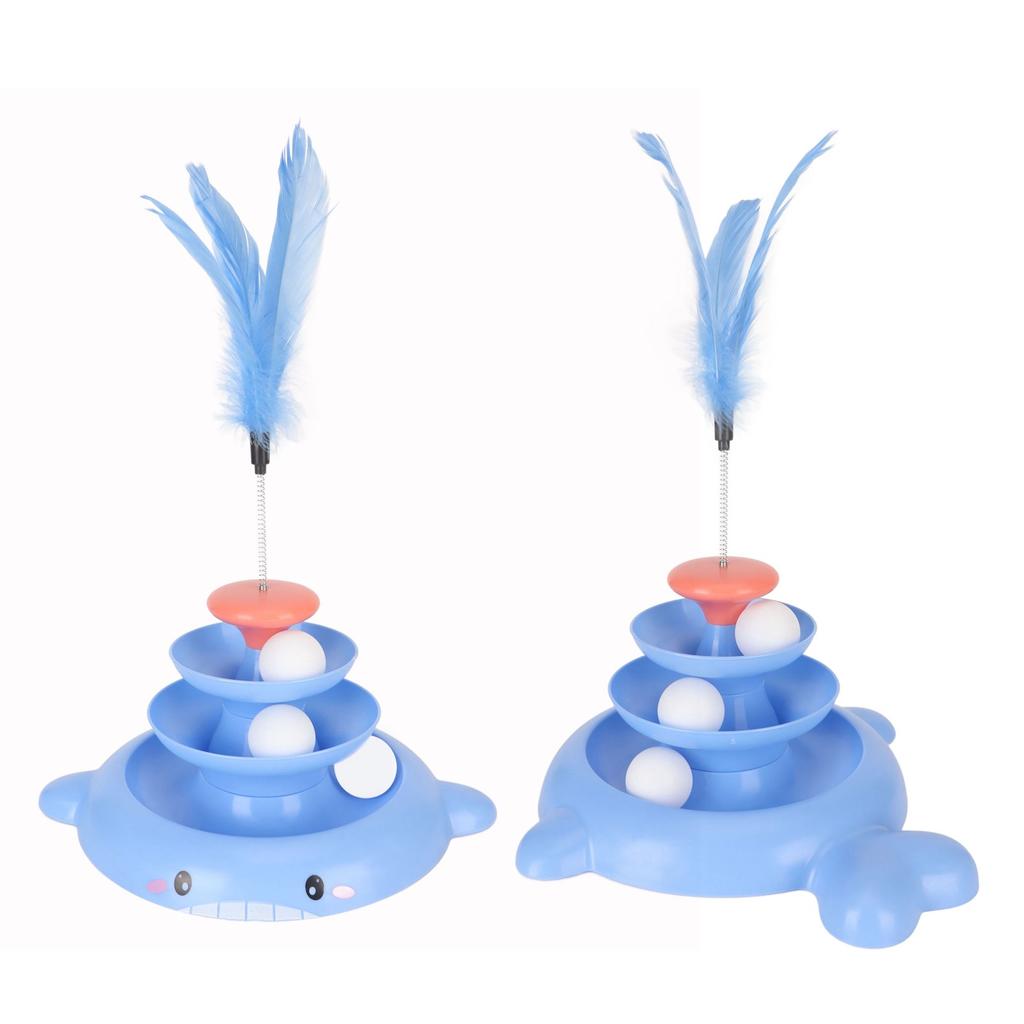 Cat Ball Tower Toy 3 Level Detachable Pet Track Interactive Toy with Teasing Feather for Kitten