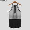 INCERUN Men Sleeveless See Through Mesh Sheer Jumpsuits Underwear Playsuits