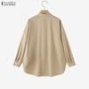 ZANZEA Oversized Women Turn Down Collar Long Sleeve Solid Casual Blouse Shirts