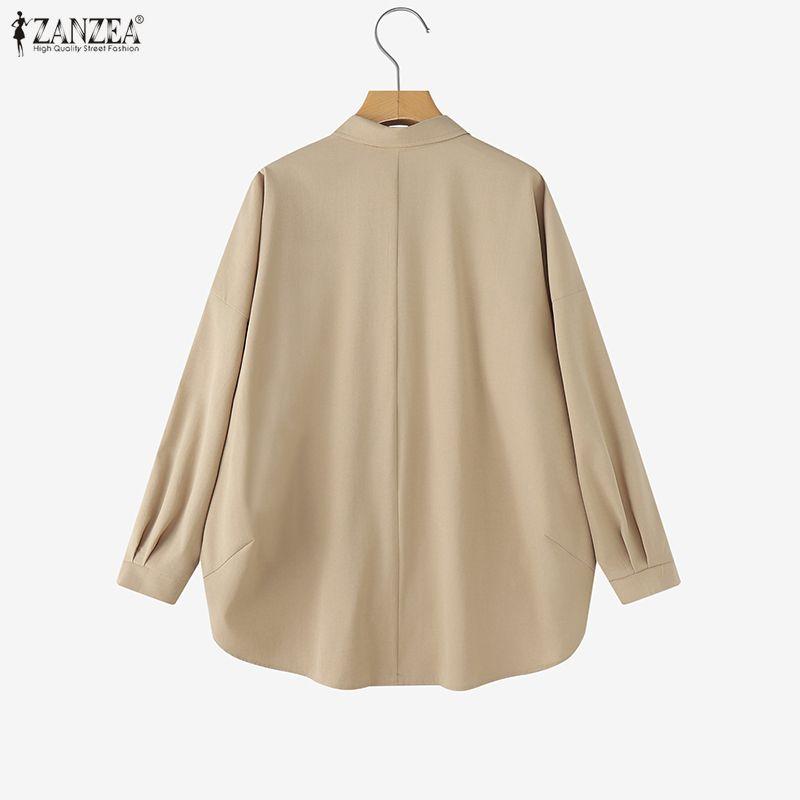 ZANZEA Oversized Women Turn Down Collar Long Sleeve Solid Casual Blouse Shirts