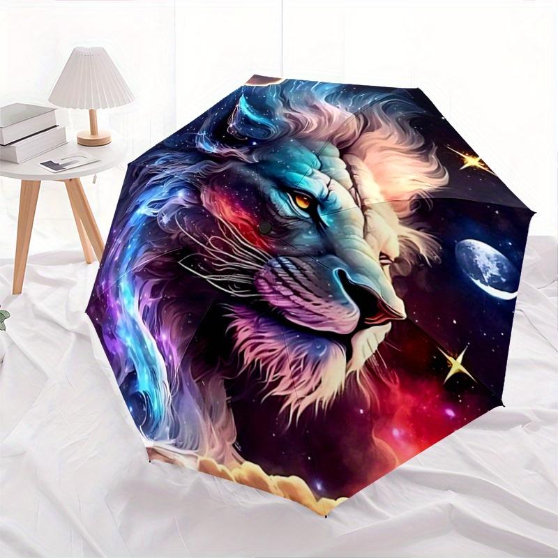 

1pc Colorful Galactic Lion Durable Cartoon Folding Umbrella,Compact Umbrella for Men and Women, Suitable for Travel or Daily Use.W017