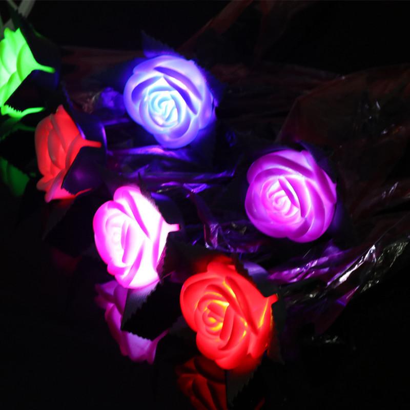 Glow In Dark Artificial Vivid Rose Flower Holiday Romantic Bunch Rose With Led Light Bulbs Valentine Gift For Girlfriend Wife
