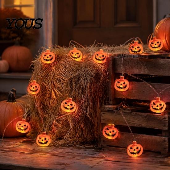 Battery Operated LED Lights Halloween String Lights, 10/20 Spooky Pumpkin Ghost Fairy Light, Scene Decorations for Indoor Outdoor Home Yard