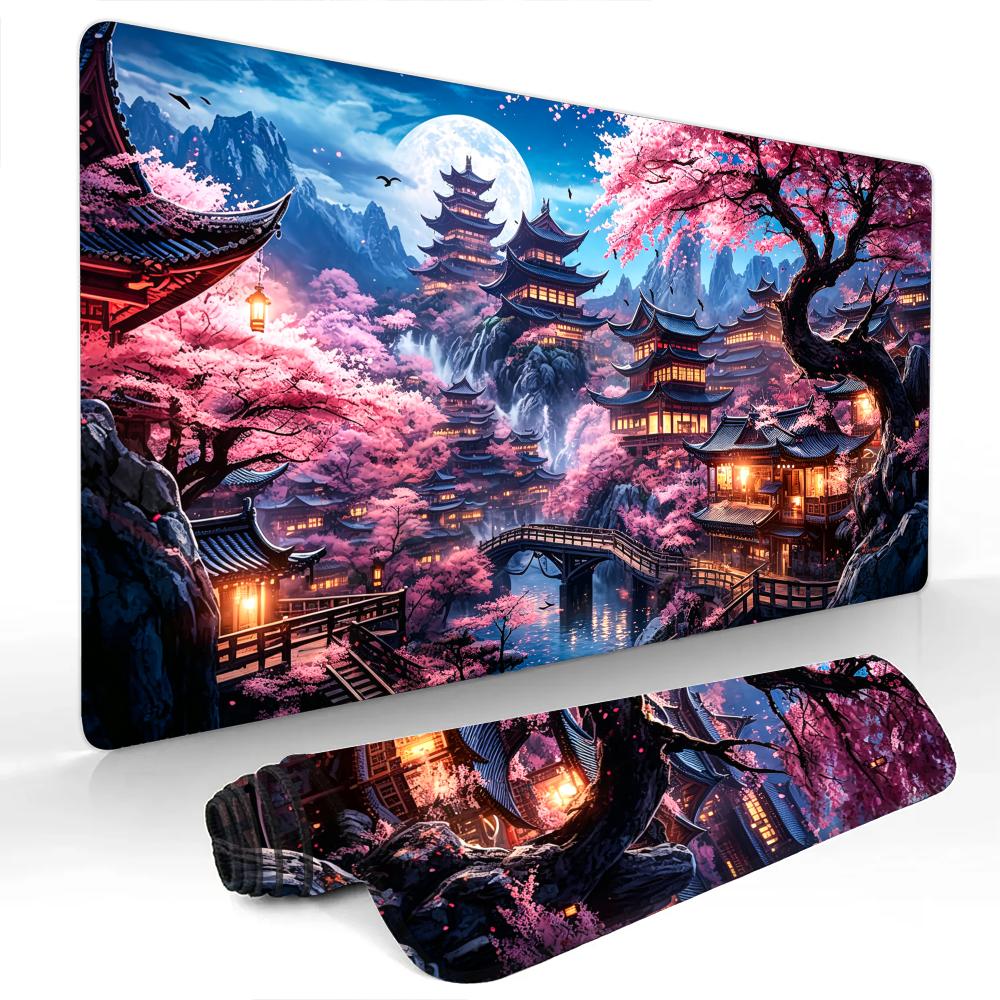 Large mousepads Cherry blossom scenery Mouse Pad Gaming mats NonSlip Desk Mat mouse carpet Stitched Edge HD printing Office mat
